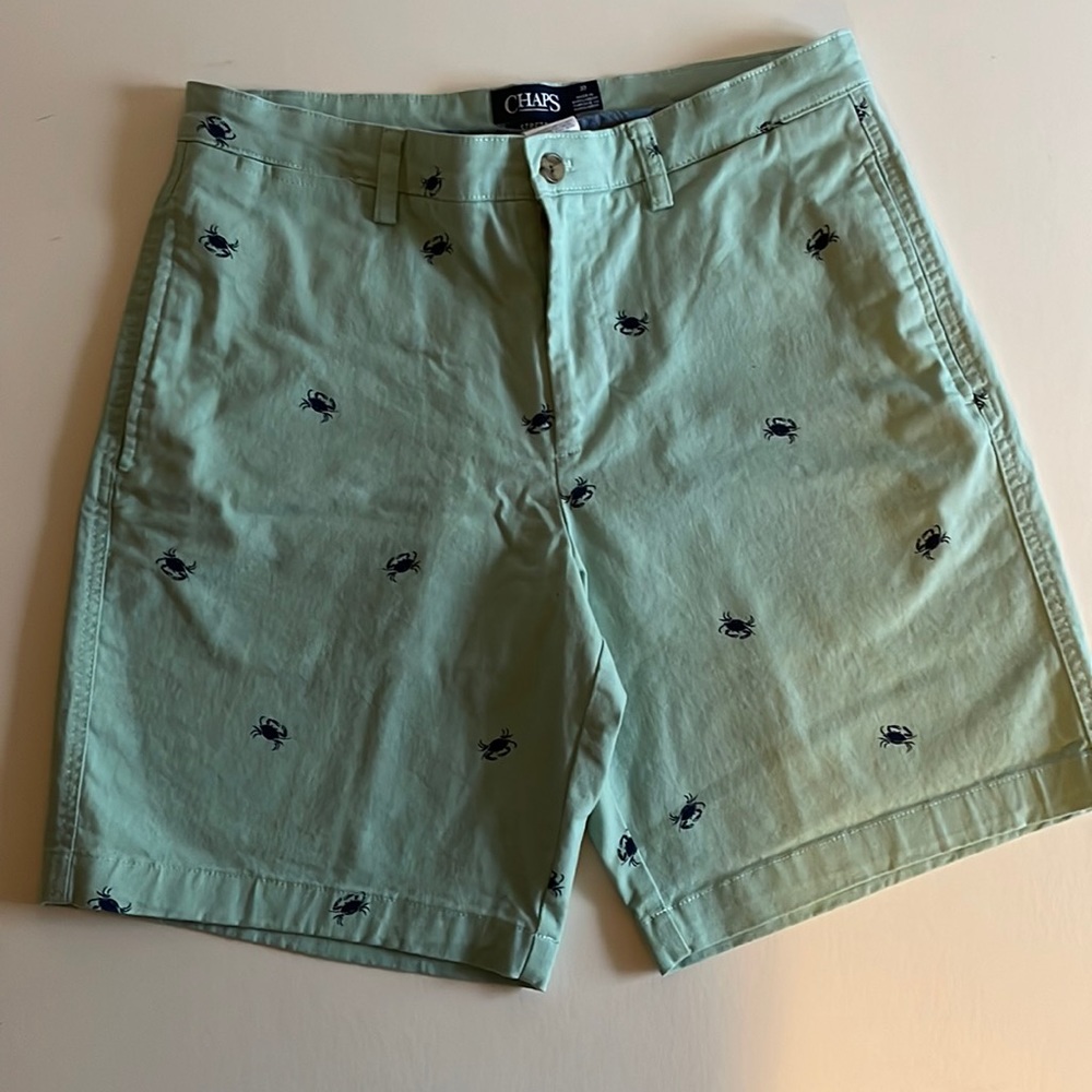 Chaps Mens Chino Comfort Waist Stretch Crab Shorts 9 Inch Inseam Size 33.